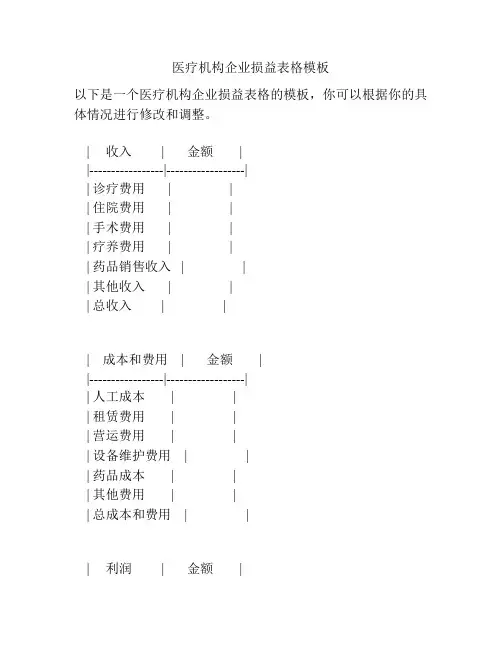 医疗机构企业损益表格模板