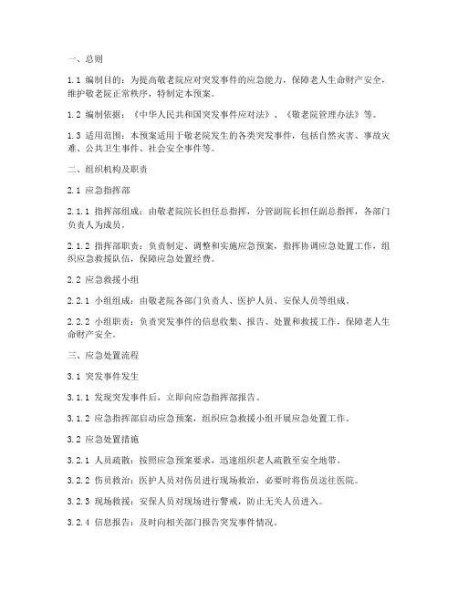 敬老院突发事件应急预案模板