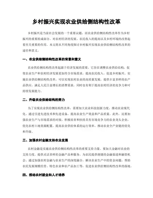 乡村振兴实现农业供给侧结构性改革