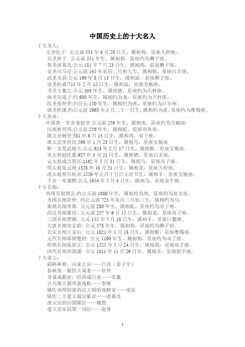 中国历史上的十大名人