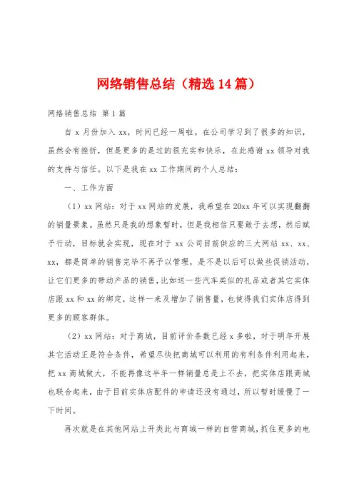 网络销售总结(精选14篇)