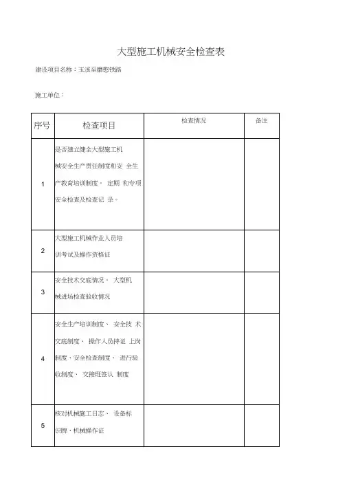 大型施工机械安全检查表