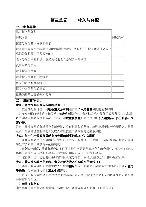 第三单元   收入与分配