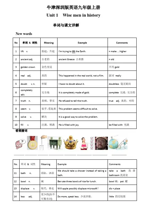 牛津深圳版英语九年级上册unit1--2知识点讲解+练习题(无答案)