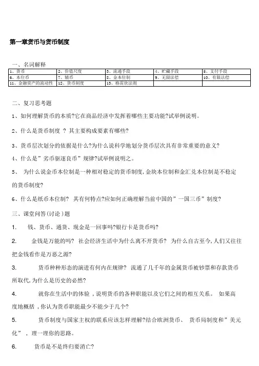 货币银行学 课后习题