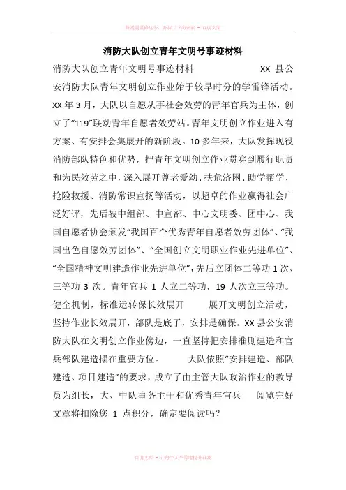 消防大队创立青年文明号事迹材料