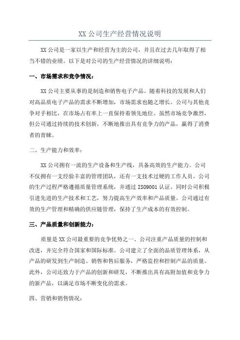 XX公司生产经营情况说明