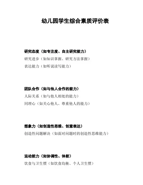幼儿园学生综合素质评价表