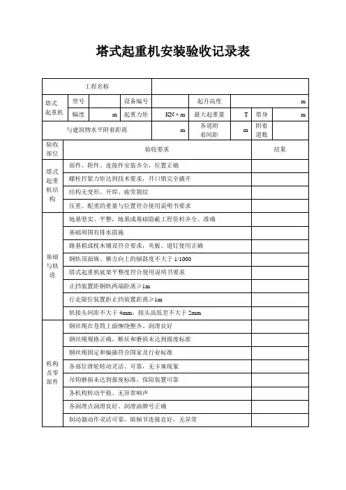 塔式起重机安装验收记录表