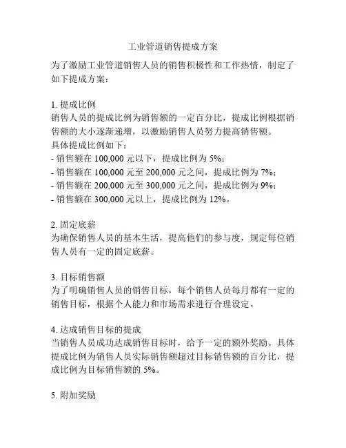 工业管道销售提成方案