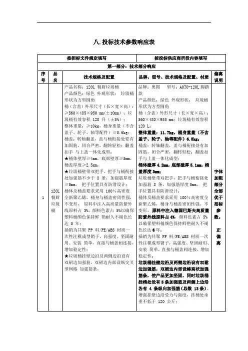 八.投标技术参数响应表