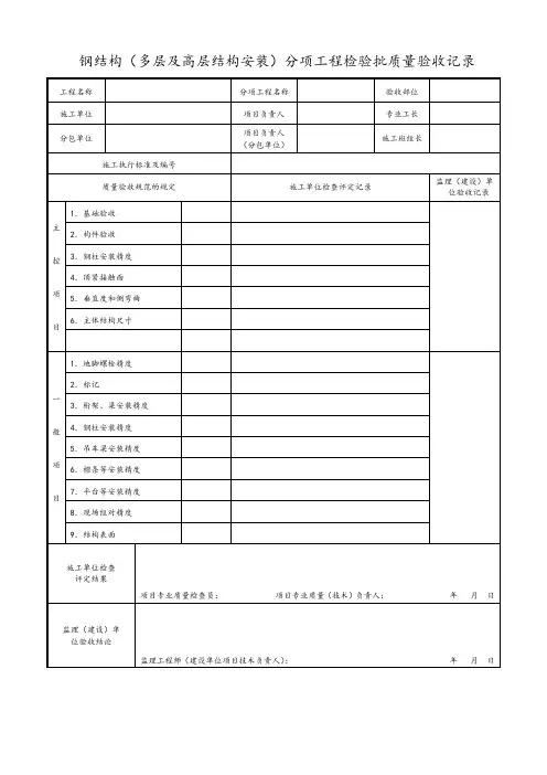 钢结构(多层及高层结构安装)分项工程检验批质量验收记录