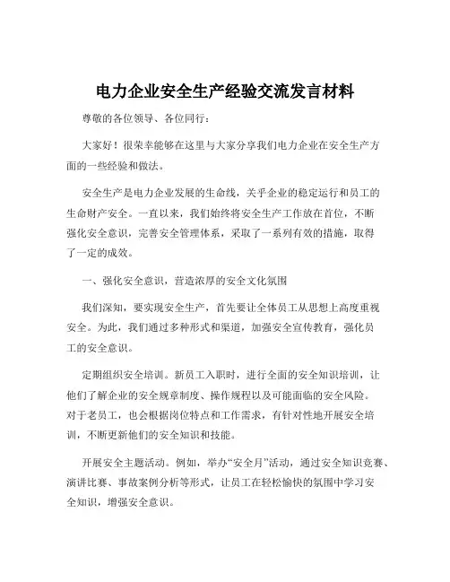电力企业安全生产经验交流发言材料