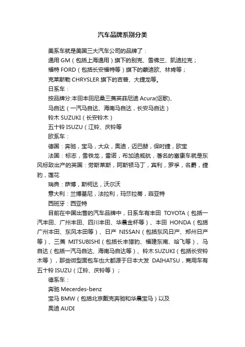 汽车品牌系别分类