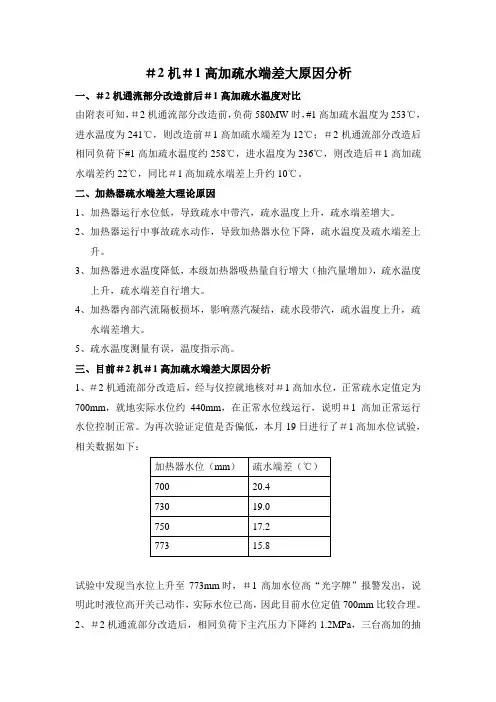 高加疏水端差大原因分析
