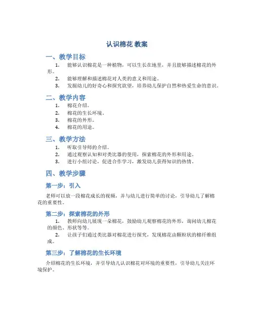 认识棉花 教案 幼儿园