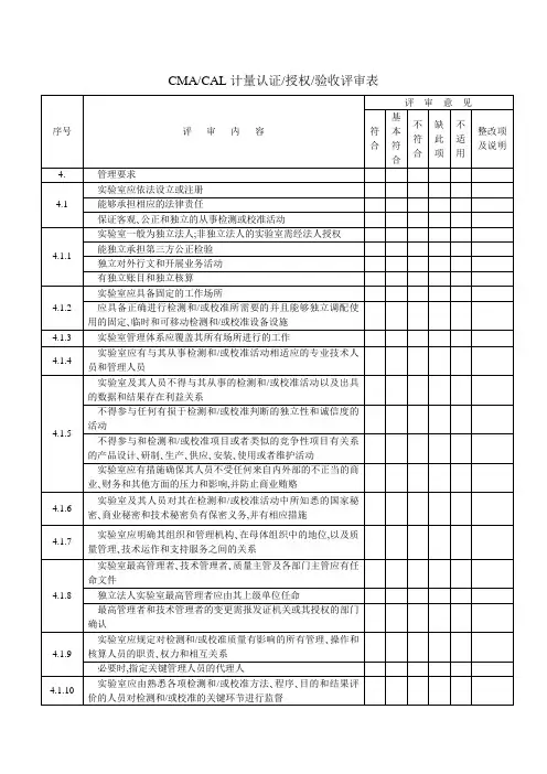 CMA／CAL计量认证／授权／验收评审表