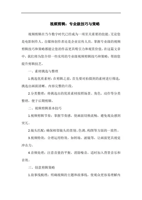 视频剪辑：专业级技巧与策略