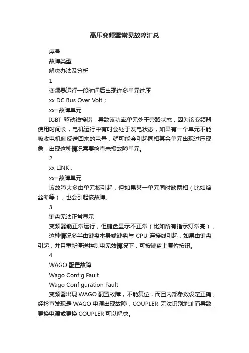 高压变频器常见故障汇总