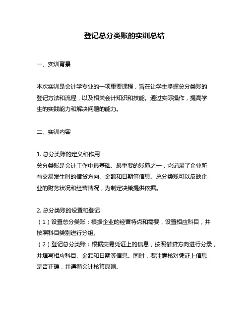 登记总分类账的实训总结