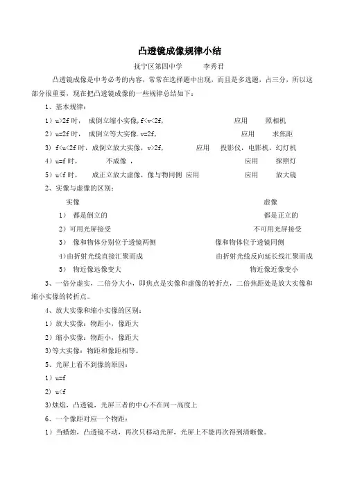 凸透镜成像规律小结