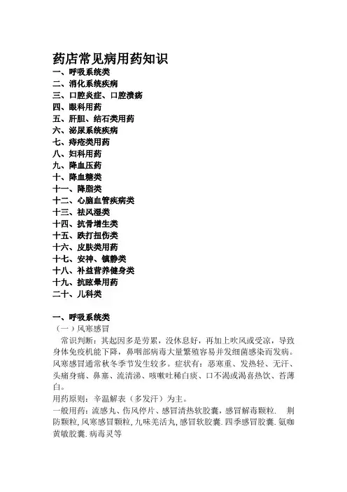 药店常见病用药知识