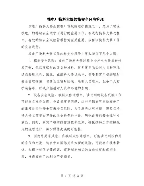 核电厂换料大修的核安全风险管理