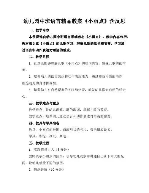幼儿园中班语言精品教案《小雨点》含反思