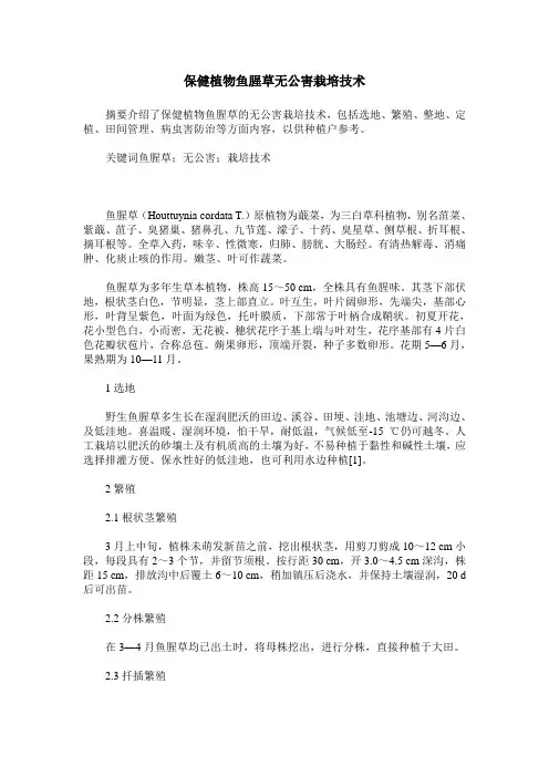 保健植物鱼腥草无公害栽培技术