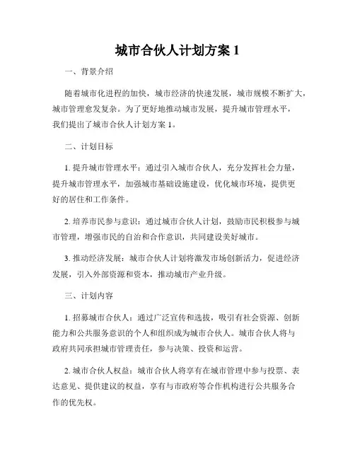 城市合伙人计划方案1