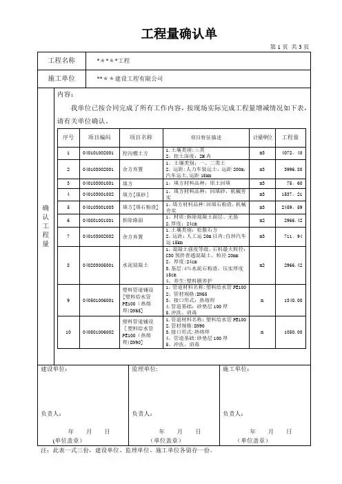 工程量确认单[]【范本模板】