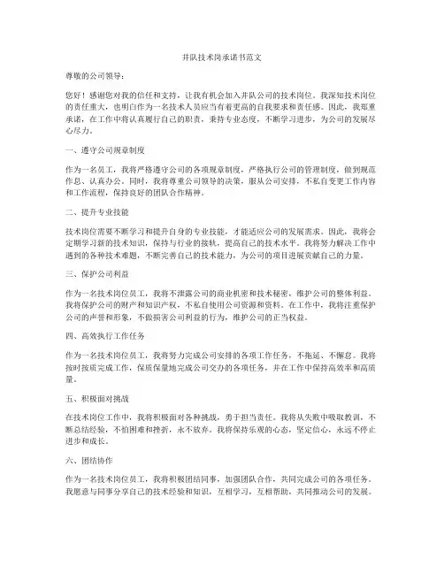 井队技术岗承诺书范文