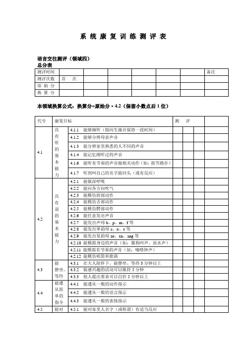 语言康复训练测评表
