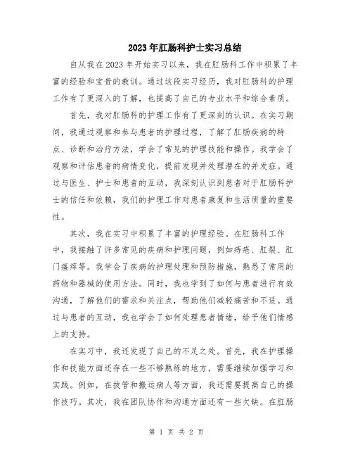 2023年肛肠科护士实习总结