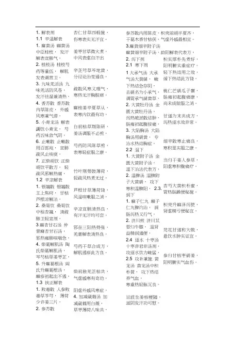七版方剂学方歌