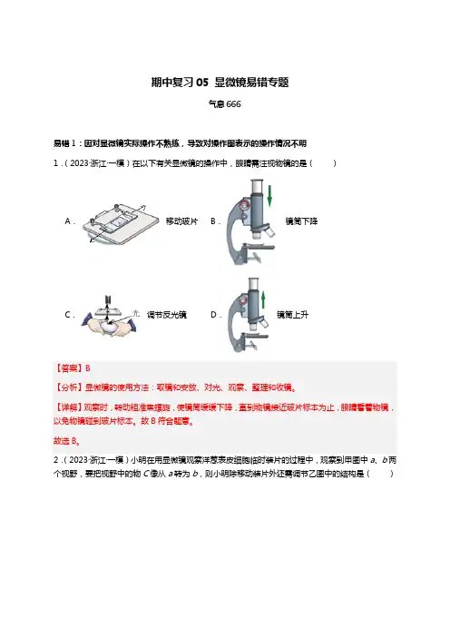 期中复习05显微镜易错专题-浙教版科学2024-2025第一学年七年级上期中复习