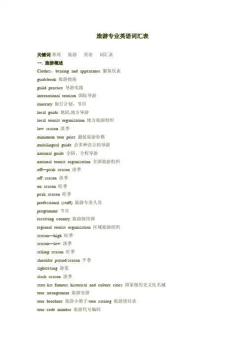 旅游专业英语词汇表