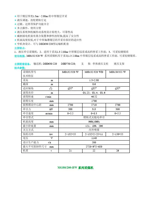 采煤机型号及主要参数