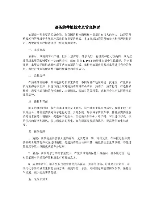 油茶的种植技术及管理探讨