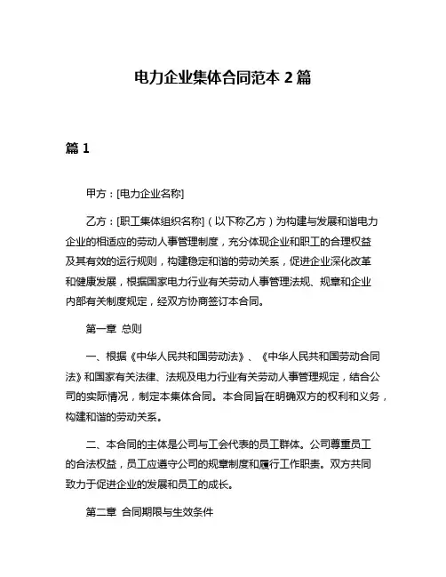 电力企业集体合同范本2篇