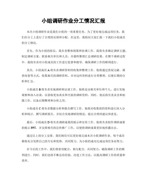 小组调研作业分工情况汇报