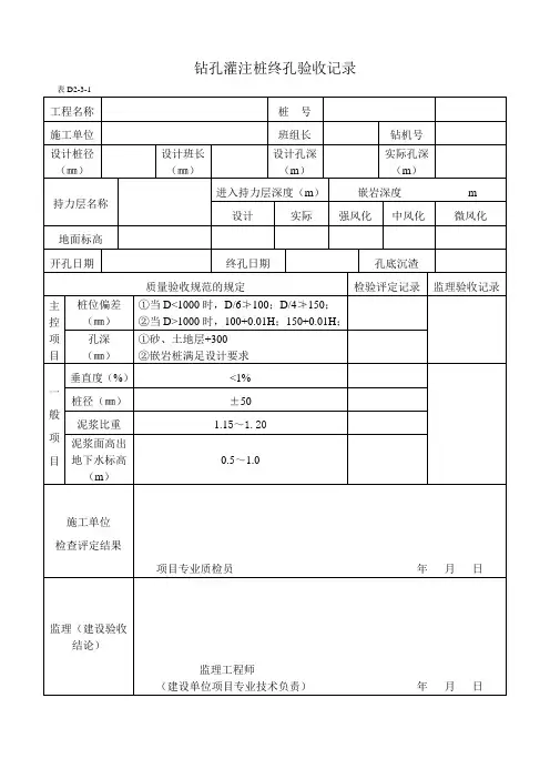 钻孔灌注桩终孔验收记录