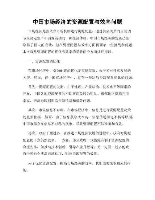 中国市场经济的资源配置与效率问题