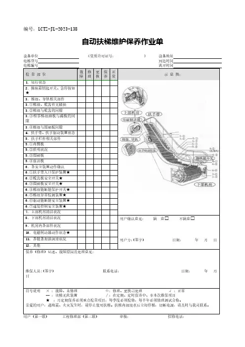 TSG07自动扶梯维护保养作业单