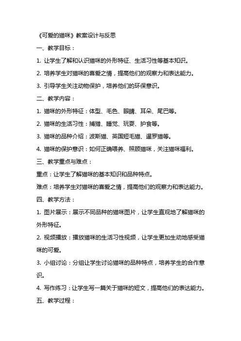 《可爱的猫咪》教案设计与反思