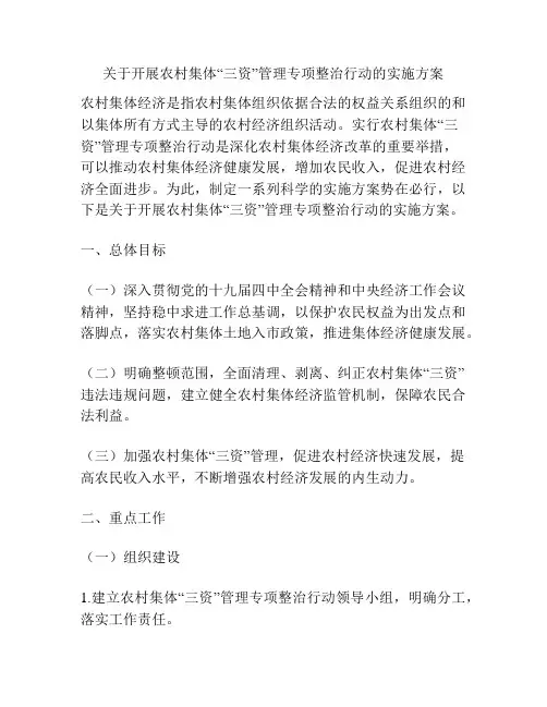 关于开展农村集体“三资”管理专项整治行动的实施方案