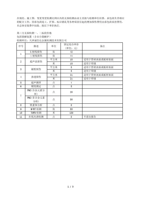 第三方无损检测价格表