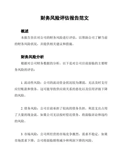 财务风险评估报告范文