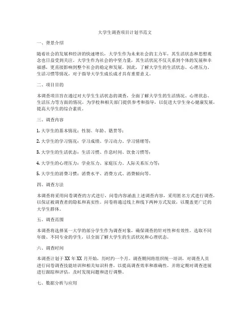 大学生调查项目计划书范文