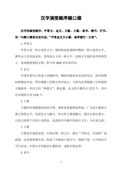 汉字演变顺序顺口溜